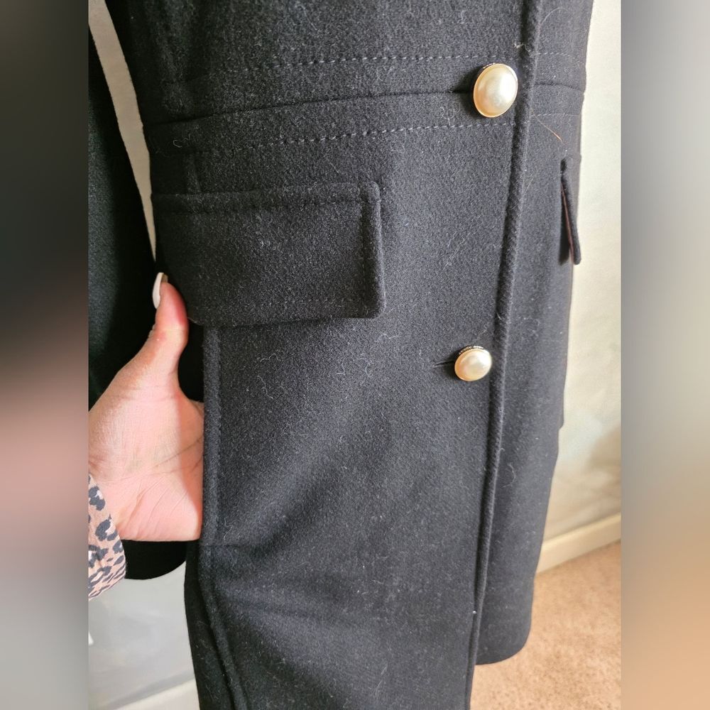 Kate Spade New York Leopard Collar Wool Trench Coat, Black, Women's S - Picture 7 of 16